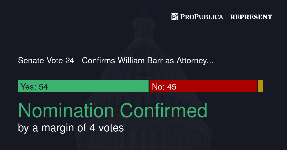 Senate Vote 24 Confirms William Barr as Attorney General Represent